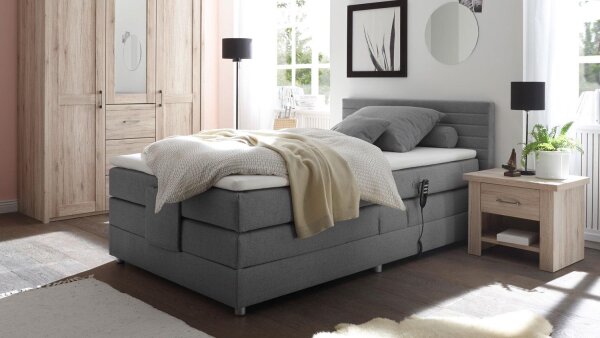 Boxspringbett System CARMEN 1 Stoff grau TTFK Topper Motor 100x200