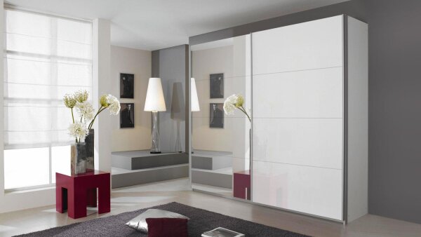 Schwebetürenschrank QUADRA in weiß Glas Spiegel 271x210