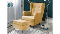 Hocker OMADO Polsterhocker Sitzhocker Stoff safran 63 cm