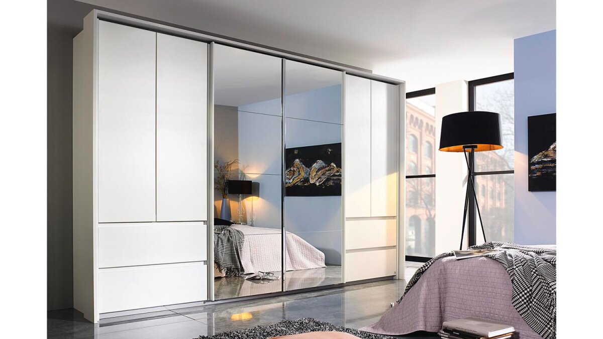 kleiderschrank fulda schrank weiß spiegel inkl. synchronauszug 315 cm