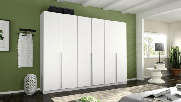 Kleiderschrank weiß Schrank 6-trg. Drehtürenschrank Alabama Aluoptik 271 cm