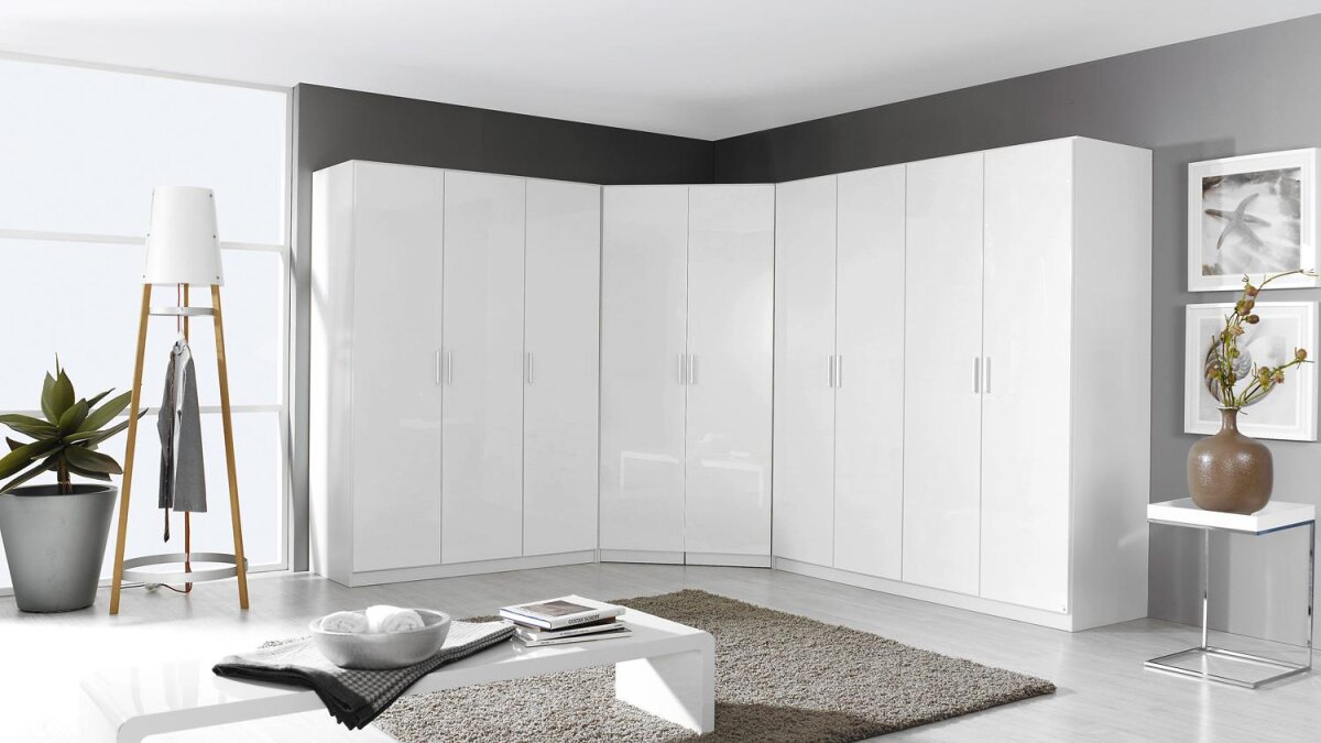 eck-kleiderschrank 2 celle eckschrank in weiß hochglanz