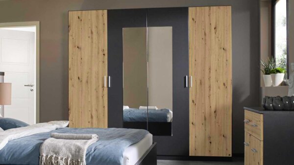 Drehtürenschrank BORNEO in Eiche Artisan abs. grau-metallic