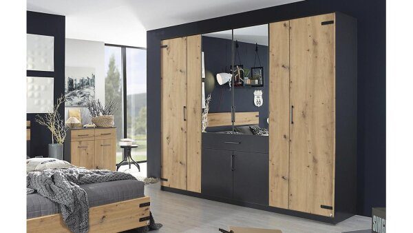 Kleiderschrank NEVADA Eiche Artisan grau metallic 226 cm