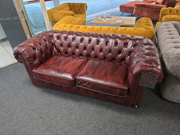 Sofa Chesterfield 3-Sitzer Leder rot 198 cm