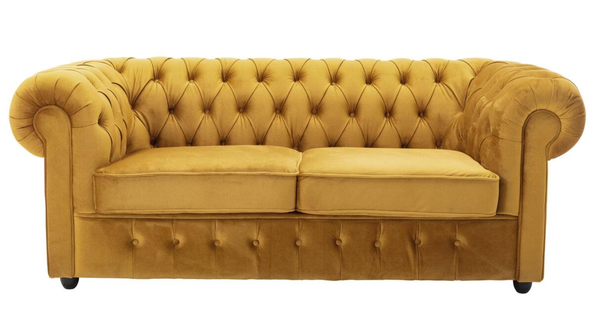 3 Sitzer Sofa CHESTERFIELD Couch Samt safrangelb 198 cm