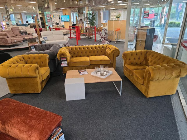 Sofagarnitur 3-teilig Chesterfield Samt safrangelb